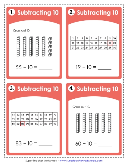Subtracting 10 - Task Cards: Subtracting 10