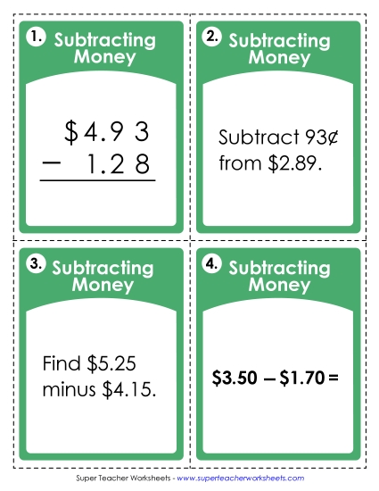 Math Games and Task Cards - Task Cards Subtracting Money Math Games and Task Cards - Task Cards Subtracting Money