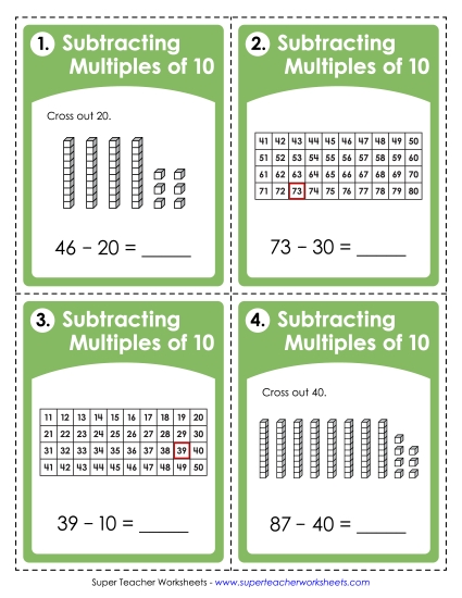 Subtracting Multiples of 10 - Task Cards: Subtracting Multiples of 10 Subtracting Multiples of 10 - Task Cards: Subtracting Multiples of 10