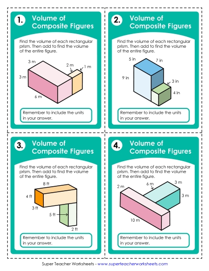 Basic: All Lengths Given Single, Whole Number Lengths - Task Cards: Volume of Composite Figures (Basic) Basic: All Lengths Given Single, Whole Number Lengths - Task Cards: Volume of Composite Figures (Basic)