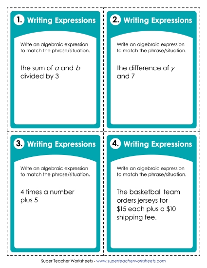 Level: Advanced (2-Step w/ Parenthesis) - Task Cards: Writing Expressions Level: Advanced (2-Step w/ Parenthesis) - Task Cards: Writing Expressions