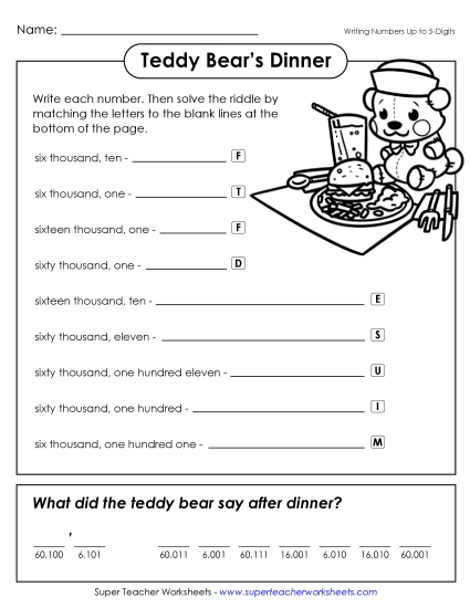 Place Value - Teddy Bear's Supper (5-Digit Place Value) Place Value - Teddy Bear's Supper (5-Digit Place Value)