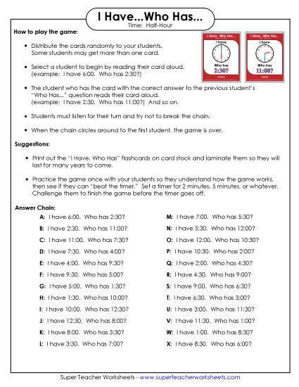 Math - Telling Time (Nearest Half Hour)