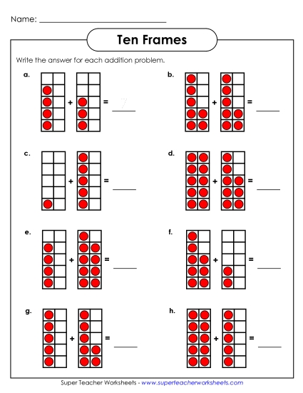 10-Frame Addition & Subtraction - Ten-Frame Addition (Up to 20)