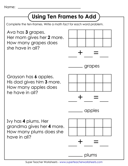 Ten-Frame Addition - Ten-Frame Word Problems Ten-Frame Addition - Ten-Frame Word Problems