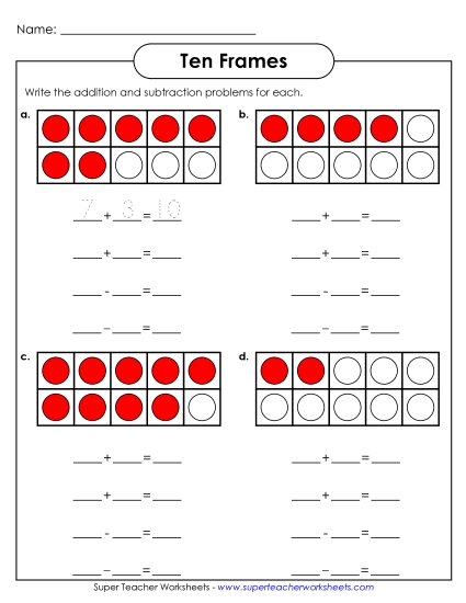 Ten Frame Fact Families - Ten Frames: Add and Subtract (Sums to 10) Ten Frame Fact Families - Ten Frames: Add and Subtract (Sums to 10)