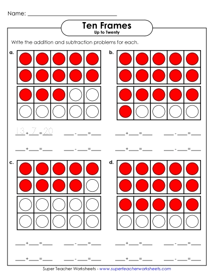 Ten Frame Fact Families - Ten Frames: Add and Subtract (Sums to 20)