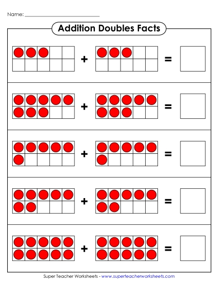 Graphical Concept Worksheets: Addition Doubles Facts - Ten Frames - Doubles Facts