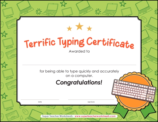 Computer Awards - Terrific Typing Certificate Computer Awards - Terrific Typing Certificate