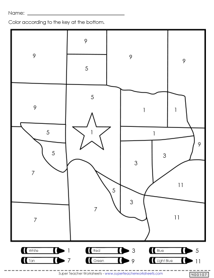 Math Worksheets - Texas Color-by-Number