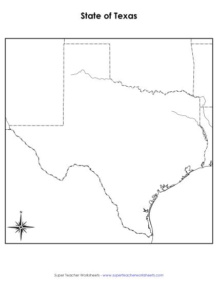 Texas State Map Blank Printable Maps Blank PDF Worksheet For Kids