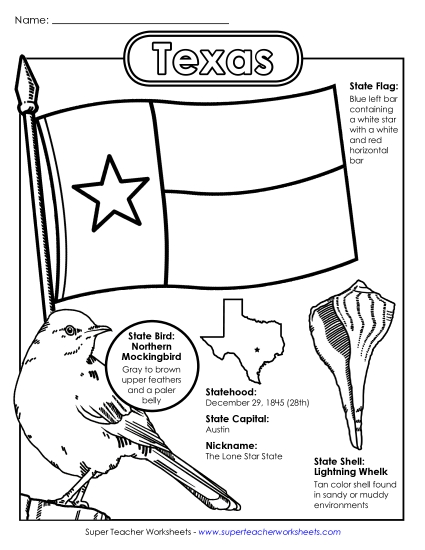 Symbols - Texas State Symbols Coloring Page
