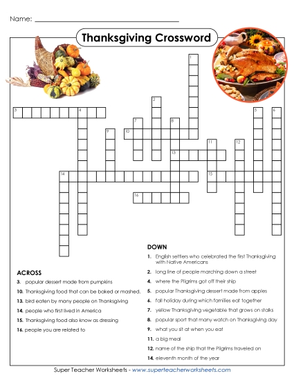 Thanksgiving Games, Puzzles, & Activities - Thanksgiving Crossword Puzzle