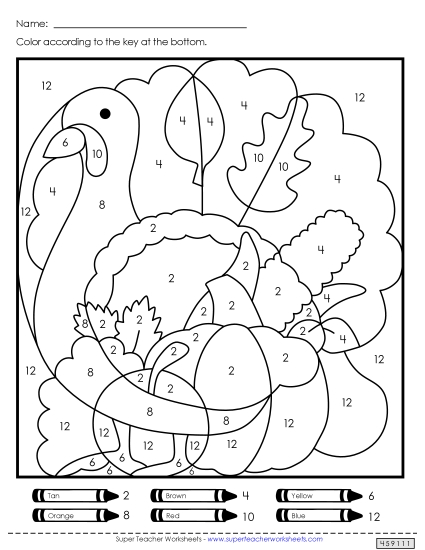 Thanksgiving Games, Puzzles, & Activities - Thanksgiving Double Mystery Picture  (Color-by-Number)