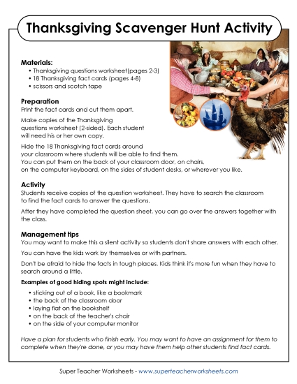 Thanksgiving Games, Puzzles, & Activities - Thanksgiving Scavenger Hunt (USA)