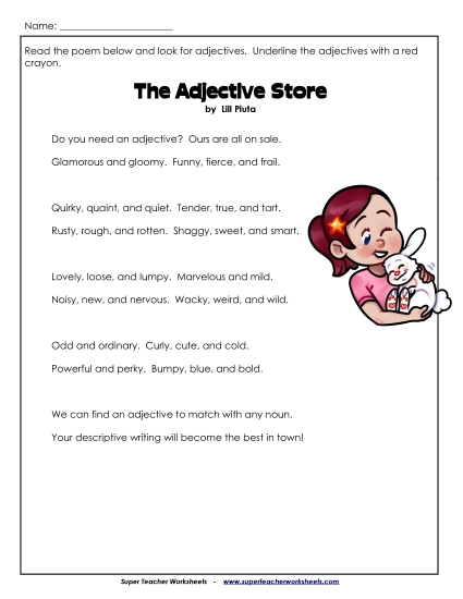 Basic Adjectives - The Adjective Store (Poem) 
