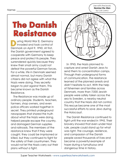 Background Reading Articles - The Danish Resistance (Article and Questions) (Printable PDF Worksheet)