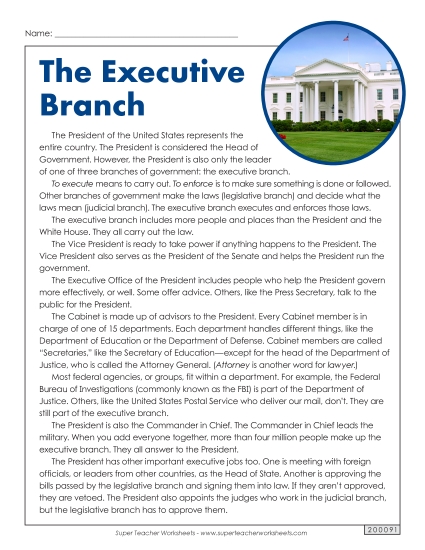 Reading Comprehension - The Executive Branch
