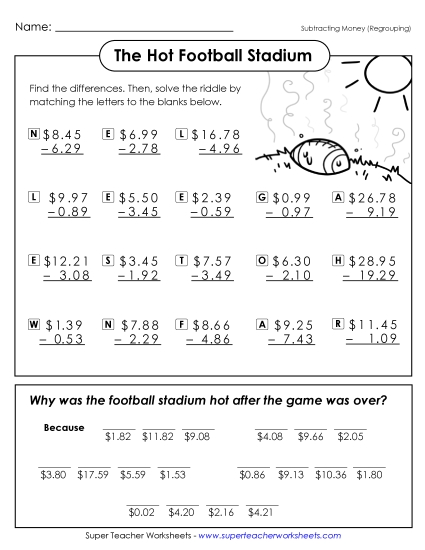 Subtraction - The Hot Stadium (Subtracting Money) Subtraction - The Hot Stadium (Subtracting Money)