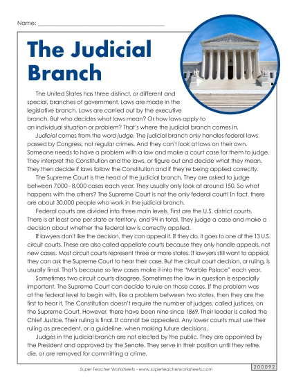 Reading Comprehension - The Judicial Branch