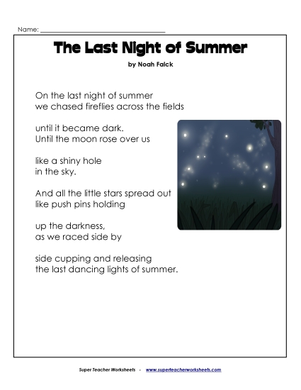 5th Grade Poems - The Last Night of Summer 5th Grade Poems - The Last Night of Summer