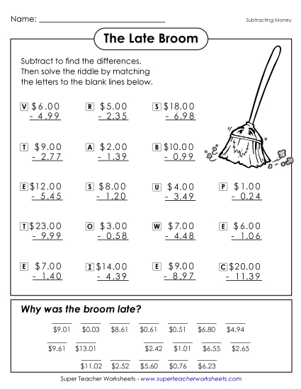 Subtraction - The Late Broom (Subtracting Money Across Zero) Subtraction - The Late Broom (Subtracting Money Across Zero)