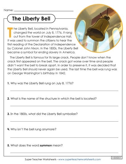 Reading Comprehension - The Liberty Bell Article