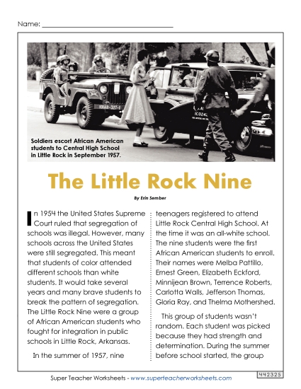 Reading Comprehension - The Little Rock Nine