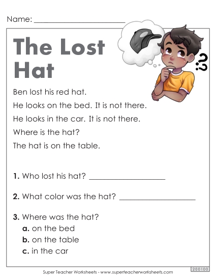 Passages with Basic Reading Comprehension Questions - The Lost Hat