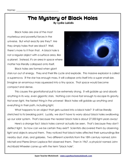 Nonfiction Science Articles - The Mystery of Black Holes Nonfiction Science Articles - The Mystery of Black Holes