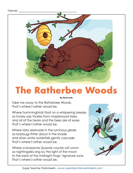 5th Grade Poems - The Ratherbee Woods (Printable PDF Worksheet)