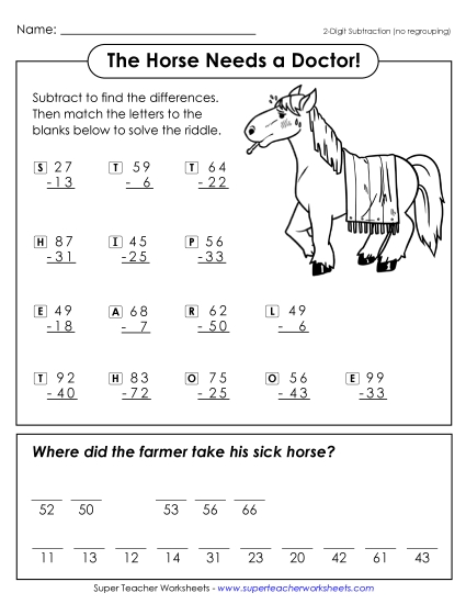 Subtraction - The Sick Horse (2-Digit Subtraction; No Borrowing) Subtraction - The Sick Horse (2-Digit Subtraction; No Borrowing)