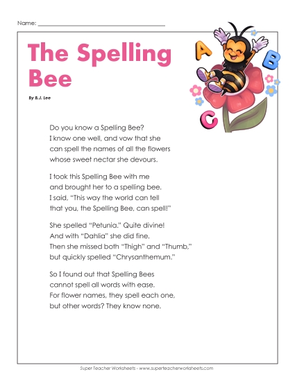 5th Grade Poems - The Spelling Bee