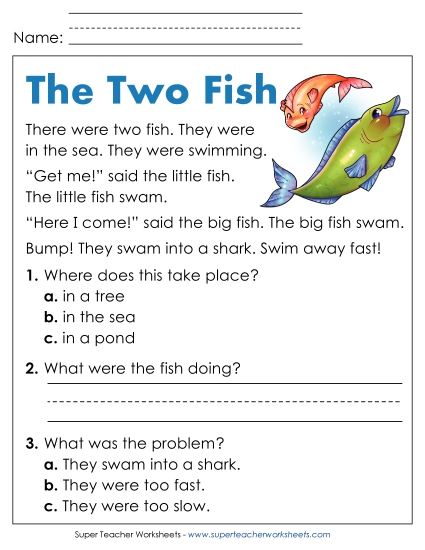 Reading Comprehension and  Additional ELA Skills - The Two Fish