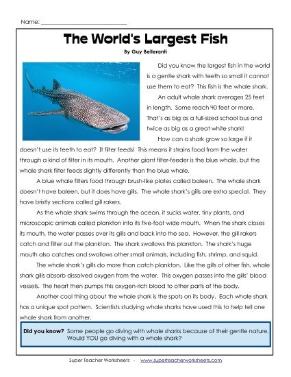 Nonfiction Articles - The World's Largest Fish