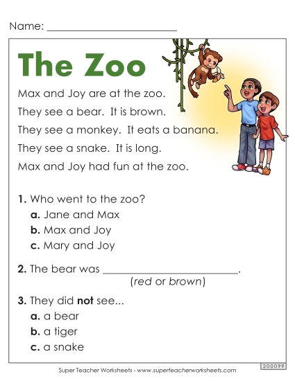 Passages with Basic Reading Comprehension Questions - The Zoo