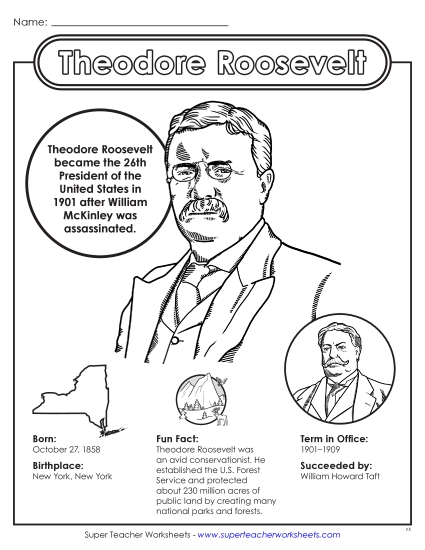 President Fact Sheets - Theodore Roosevelt Fact Sheet (Printable PDF Worksheet)