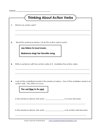 Basic Action Verbs - Thinking About Action Verbs