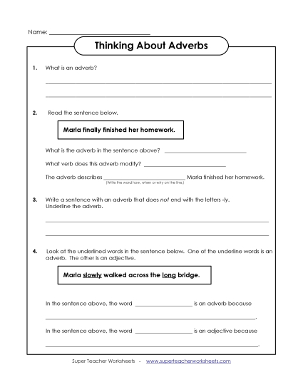Adverb Worksheets - Thinking About Adverbs Adverb Worksheets - Thinking About Adverbs