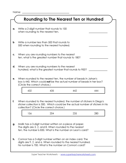 Nearest Tens & Hundreds Mixed - Thinking Questions: Rounding (Nearest Ten & Hundred) Nearest Tens & Hundreds Mixed - Thinking Questions: Rounding (Nearest Ten & Hundred)