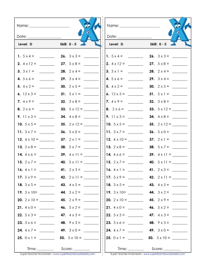 All Facts 0s through 5s - Timed Quiz 0-5