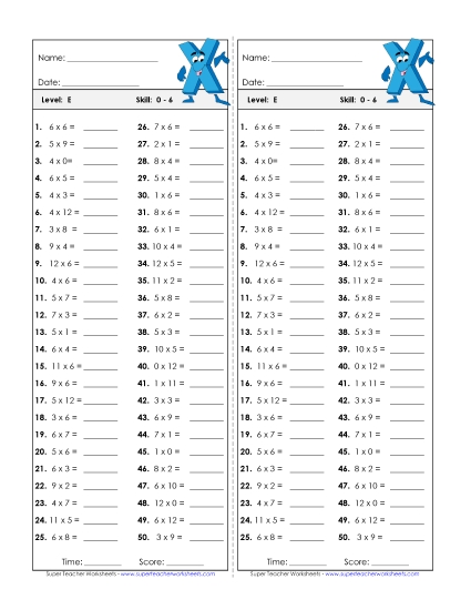 All Facts 0s through 6s - Timed Quiz 0-6