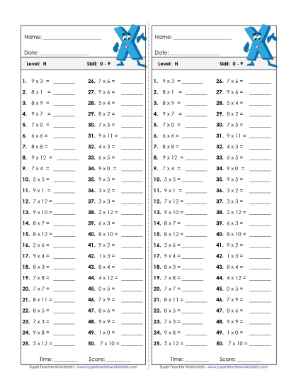 All Facts 0s through 9s - Timed Quiz 0-9