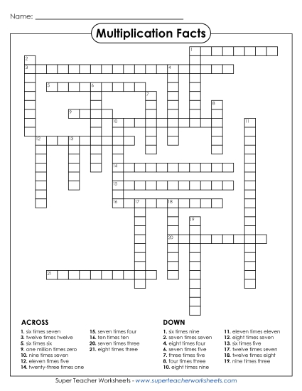 Worksheets and Games - Times Table Crossword Worksheets and Games - Times Table Crossword