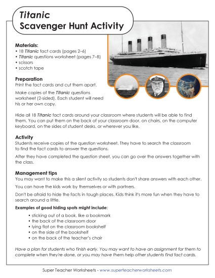 Scavenger Hunt - Titanic Scavenger Hunt (Printable PDF Worksheet)