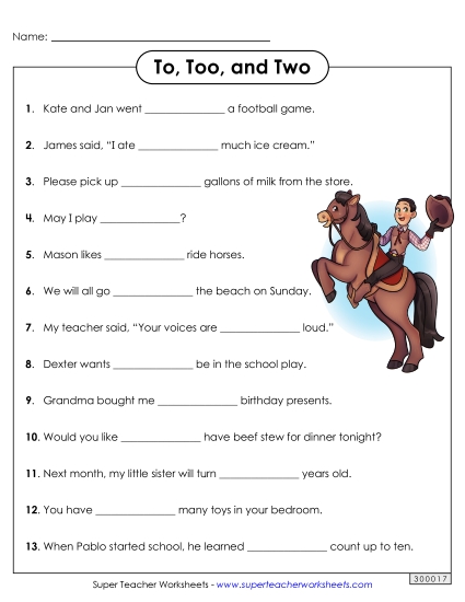 To, Too, and Two (Homophones)