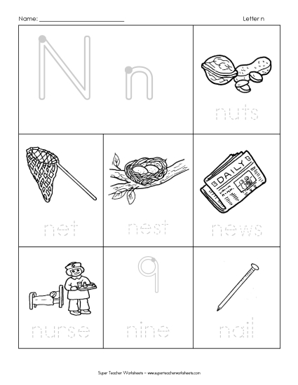 Worksheets - Trace-and-Say: Starts with N n Worksheets - Trace-and-Say: Starts with N n