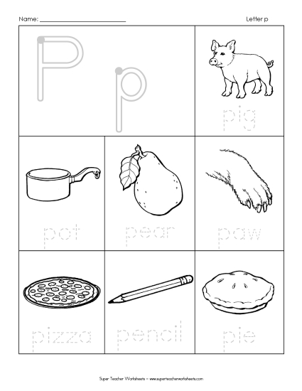 Worksheets - Trace-and-Say: Starts with P p
