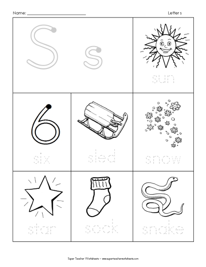 Worksheets - Trace-and-Say: Starts with S s Worksheets - Trace-and-Say: Starts with S s