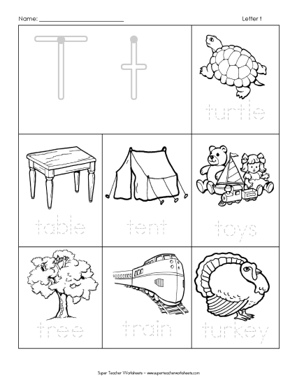 Worksheets - Trace-and-Say: Starts with T t